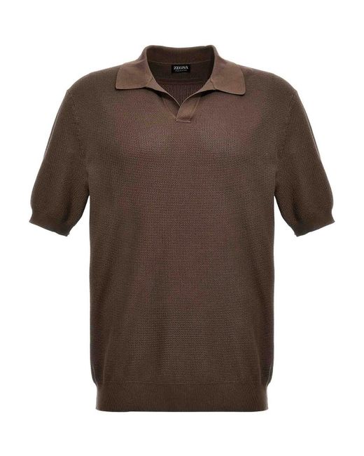 Zegna Brown Knitted Polo Shirt for men
