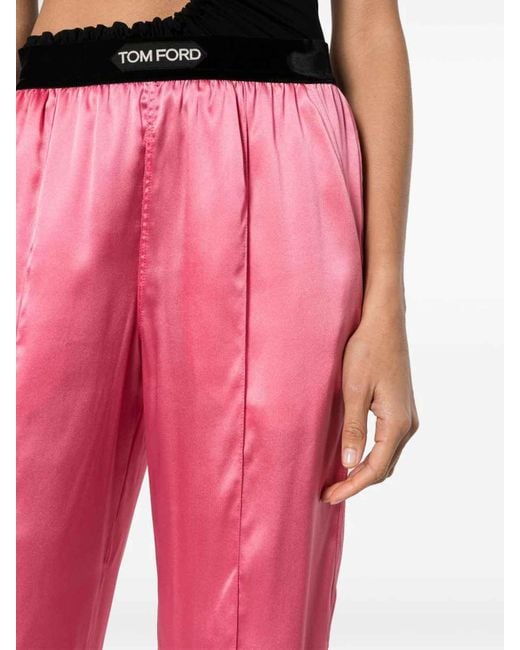Tom Ford Pink Stretch Silk Satin Trousers