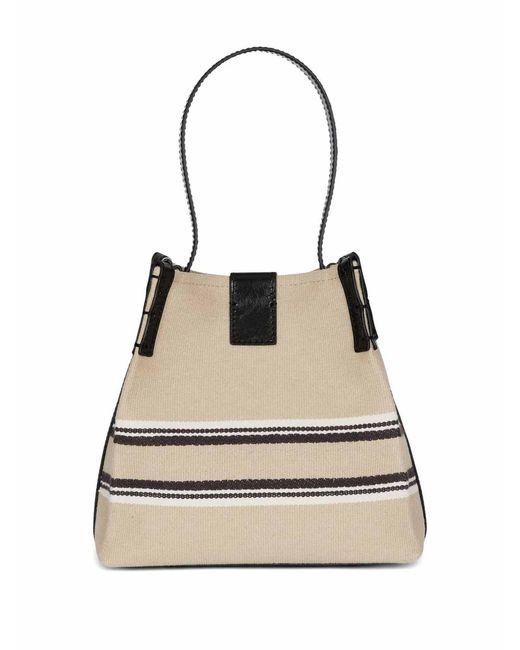 Balmain Natural Release Canvas And Leather Bucket Bag