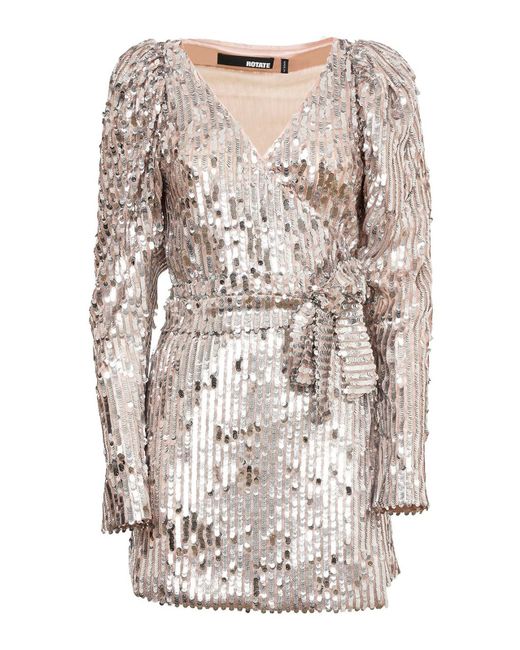 ROTATE BIRGER CHRISTENSEN Belted Wrap Sequined Dressed in White | Lyst
