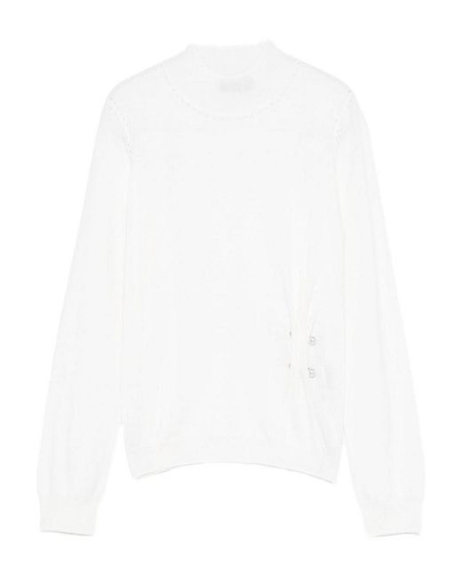 Liu Jo White Long-Sleeved Virgin Wool Sweater With Subtle Embellishments
