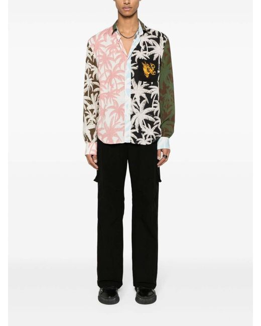 Palm Angels Pink Palm Tree Shirt for men