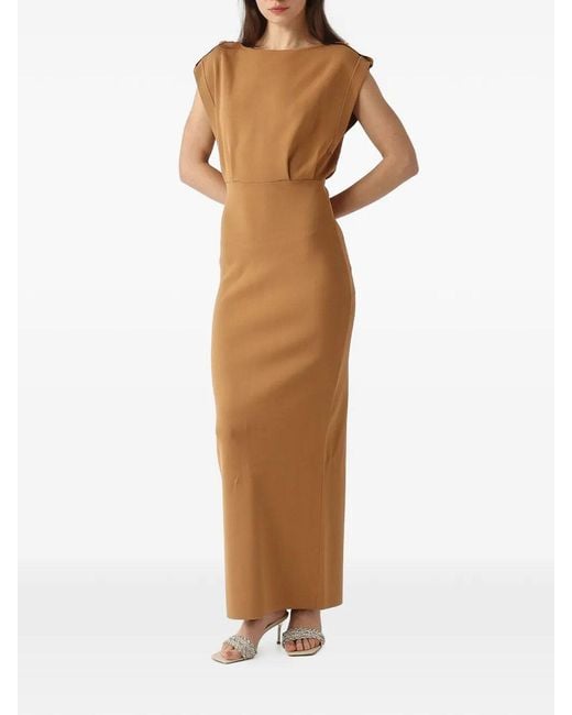 Elisabetta Franchi Brown Carpet Full Milano Stitch Knitted Dress