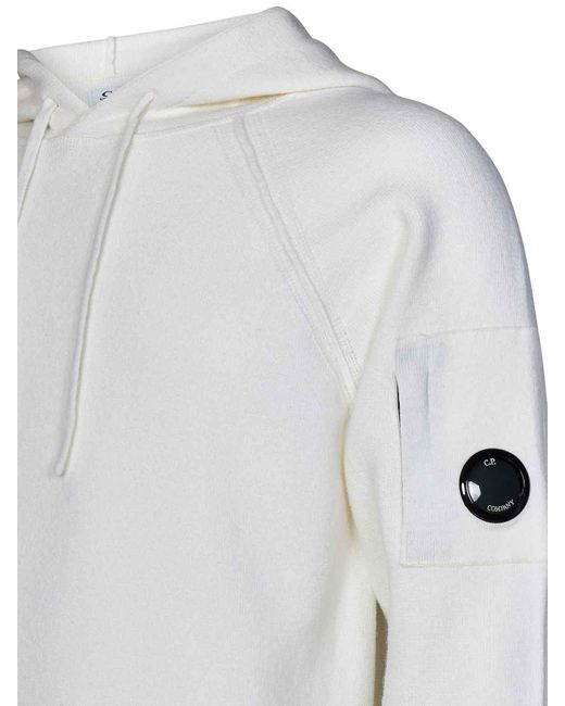 C P Company White Wool Blend Knit Hoodie for men