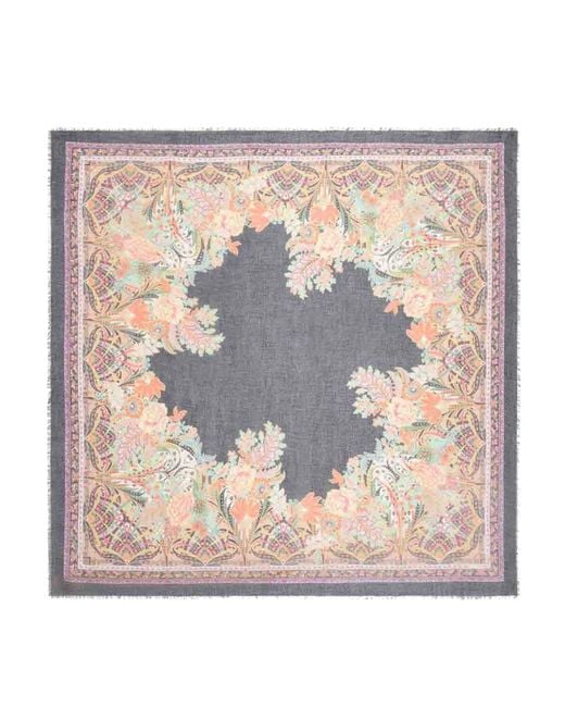 Etro Black Silk Georgette Scarf With Pattern