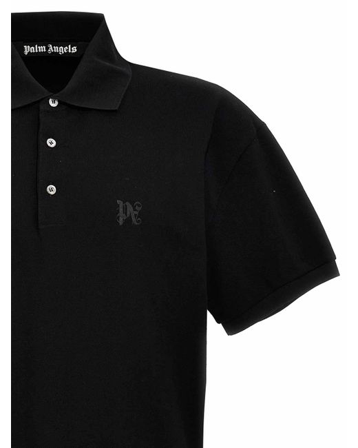 Palm Angels Black Monogram Polo Shirt for men