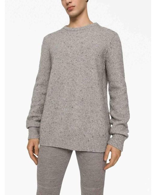 Dolce & Gabbana Gray Technical Wool Round-Neck Sweater With Logo Tag for men
