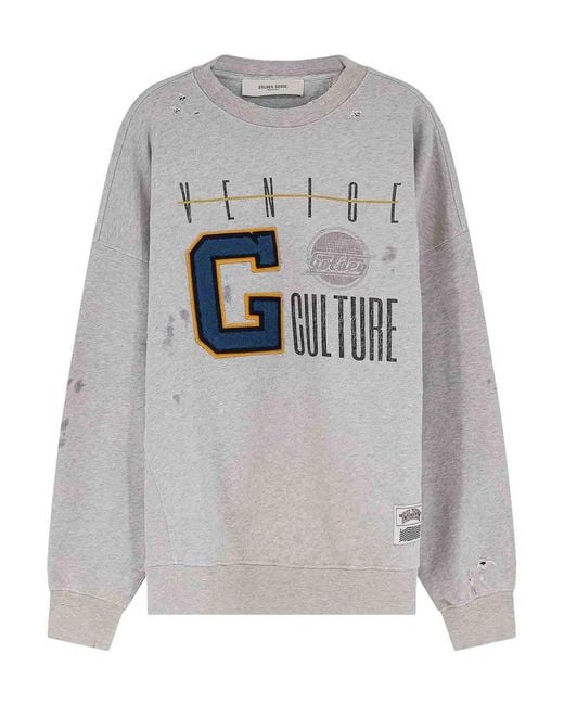 Golden Goose Deluxe Brand Gray Cotton Sweatshirt With Front Print for men