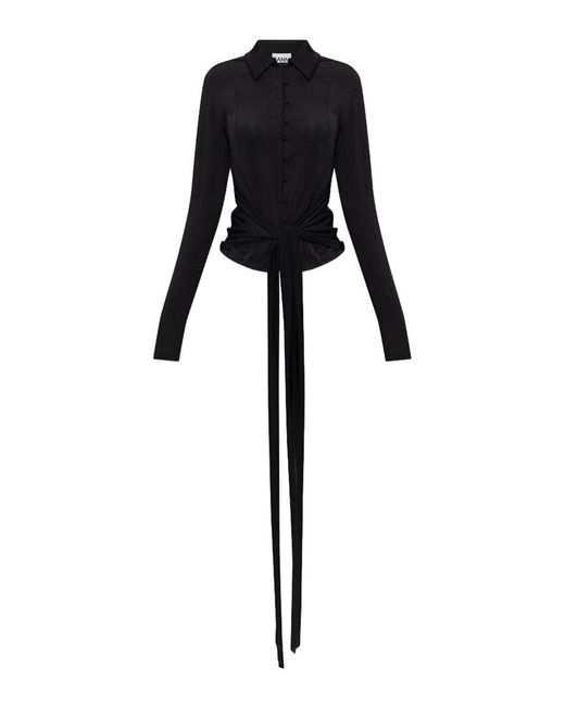 Ganni Black Marl Draped Shirt