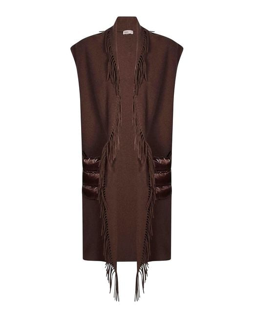 Herno Brown Cloth Vest With Nylon Fringes And Pockets