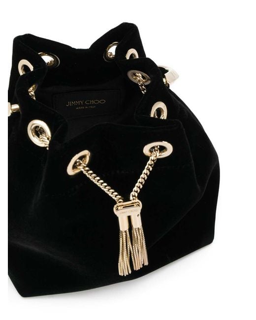 Jimmy Choo Black Bon Bon Velvet Bucket Bag