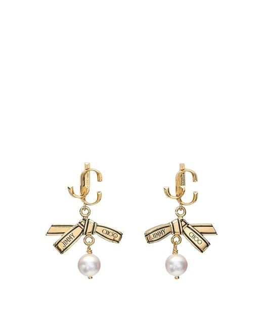 Jimmy Choo White Ribbon Pearl Earrings