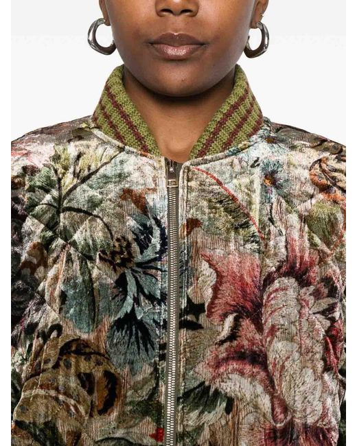 Pierre Louis Mascia Green Printed Silk Blend Bomber Jacket