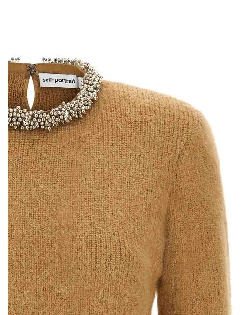 Self-Portrait Natural Sweater With Jewel Embroidery