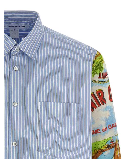 Comme des Garçons Blue Patterned Sleeve Cotton Poplin Shirt With Asymmetrical Hem for men