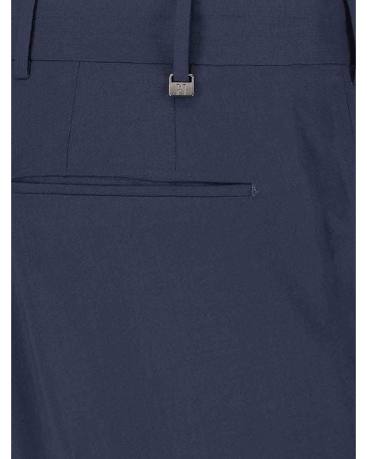 PT Torino Blue Virgin Wool Trousers for men