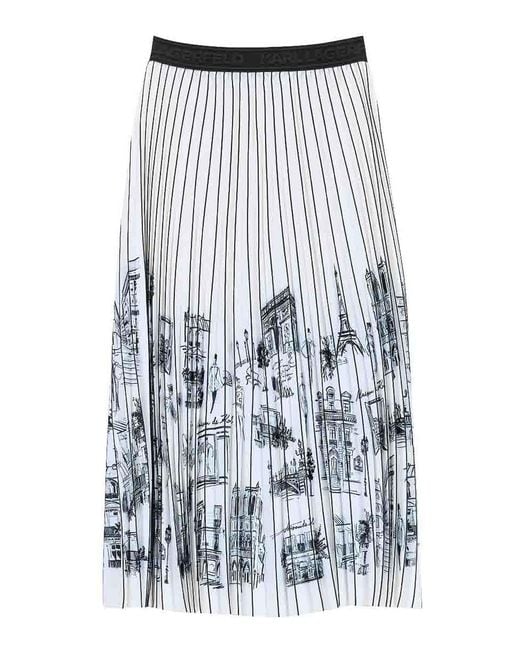 Karl Lagerfeld Gray Paris Sketch Pleated Skirt