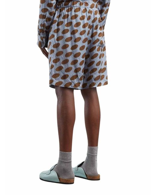 Dries Van Noten Blue Printed Twill Swimshorts for men