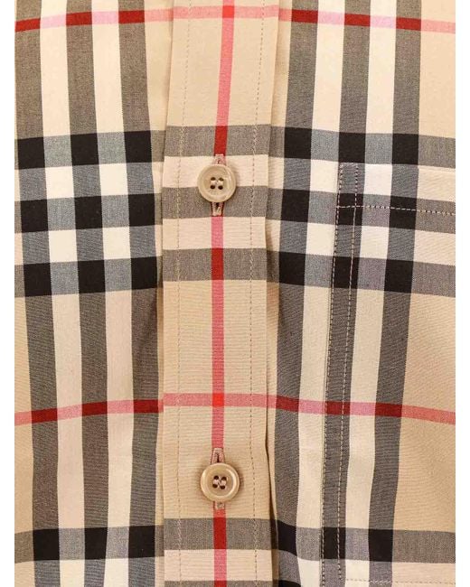 Burberry Natural Cotton Shirt With Check Motif for men