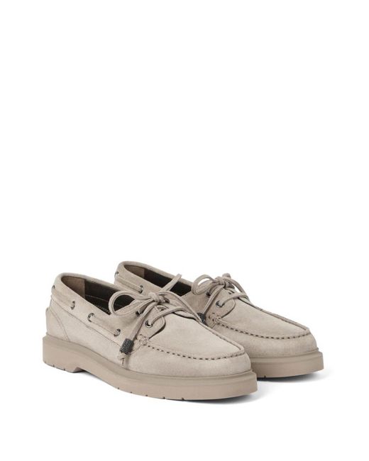 Brunello Cucinelli Gray Boat Moccasins With Jewelry Chain