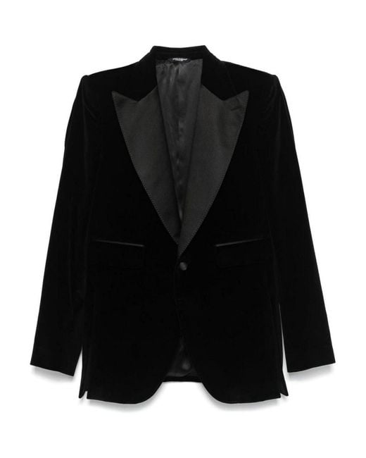 Dolce & Gabbana Black Velvet Peak Lapel Blazer for men