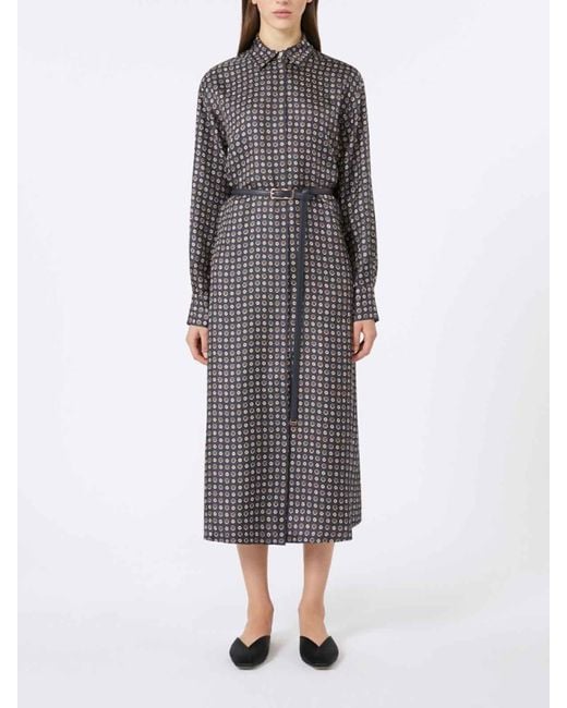 Max Mara Gray Printed Silk Shirt Dress