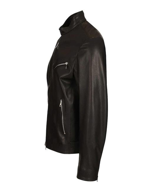 Tagliatore Black Lambskin Biker Jacket for men