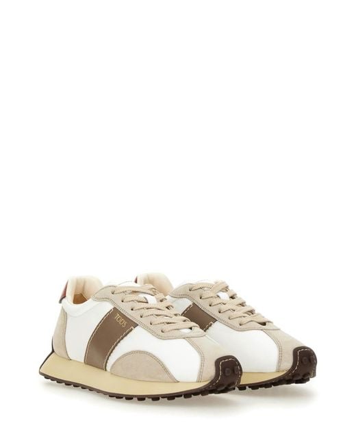 Tod's Natural Leather And Fabric Sneaker