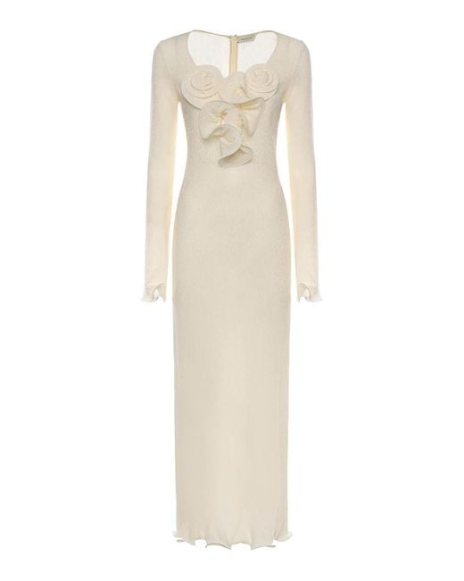 Magda Butrym White Midi Dress With Floral Appliques
