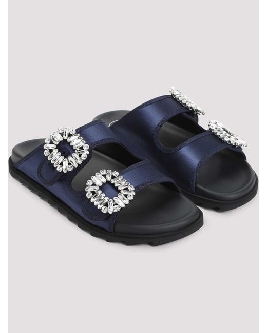 Roger Vivier Blue Slidy Strass Bord Gros Mules