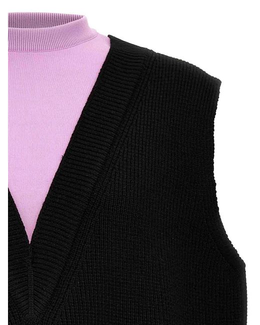 Jil Sander Black Contrast Fleece-Inserted Wool Blend Knit Vest for men