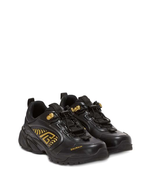 Balmain Black Cosmic Dust Glazed Leather Trainers for men