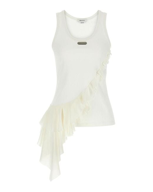 McQueen White Silk Ruffle Tank Top