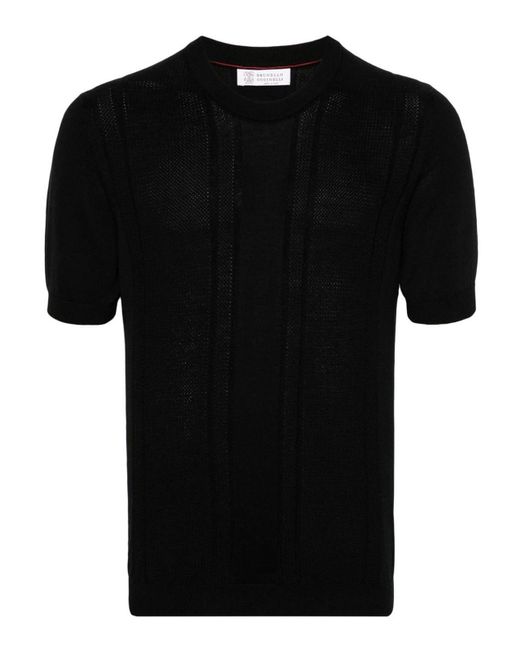 Brunello Cucinelli Black Short Sleeve Crew-neck Sweater for men