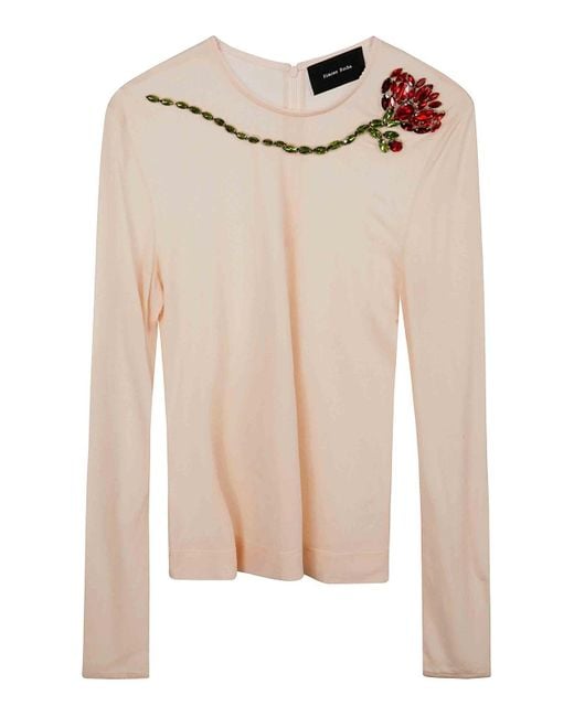 Simone Rocha Natural Sheer Fitted Ballet Mesh Top With Embroidered