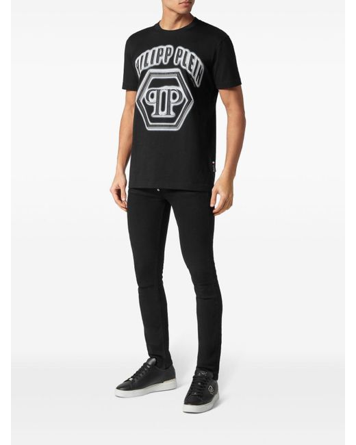 Philipp Plein Black Logo-Print Cotton T-Shirt For for men
