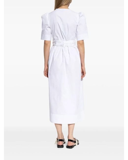 Ganni White Washed Tie Strap Midi Dress