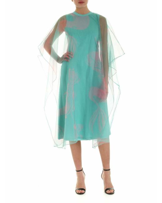 KENZO Green Double Layer Dress In Aquamarine