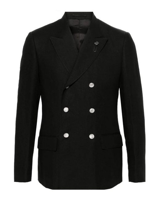 Lardini Black Attitute Drop 7 Reg Double-Breasted Blazer for men