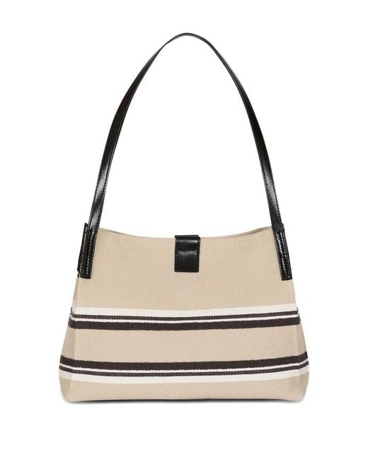 Balmain White Release Small Canvas And Leather Tote