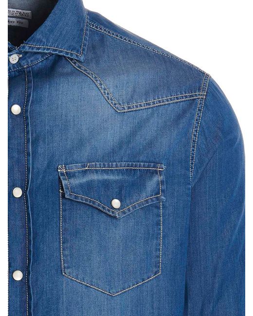 Brunello Cucinelli Blue Texan Shirt for men