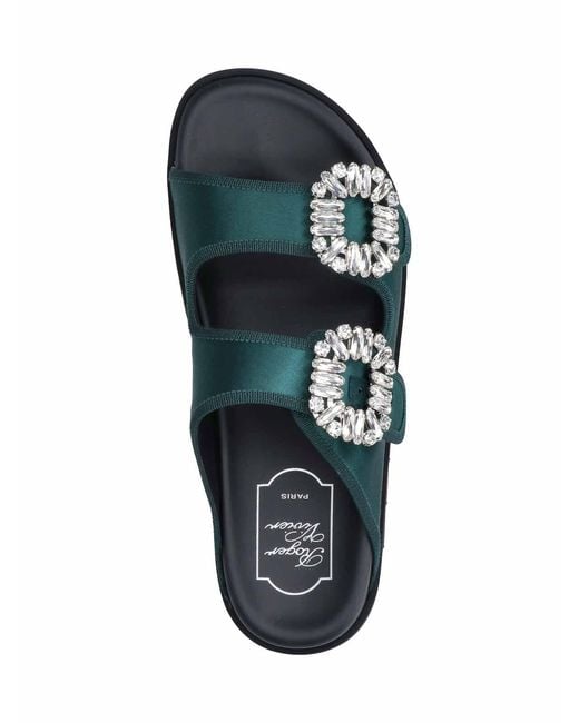 Roger Vivier Green Mules Slidey Viv