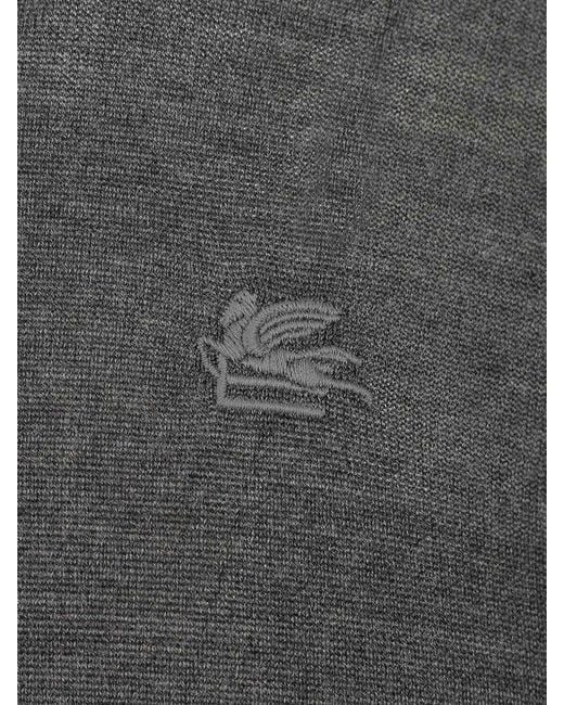 Etro Gray Wool And Silk Polo Shirt for men