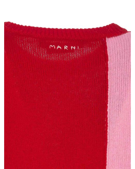 Marni Red Pink Sweater Crewneck Embroidered