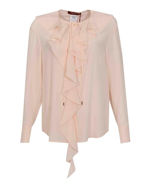 Max Mara Pink Mstepica Silk Blouse With Ruffles