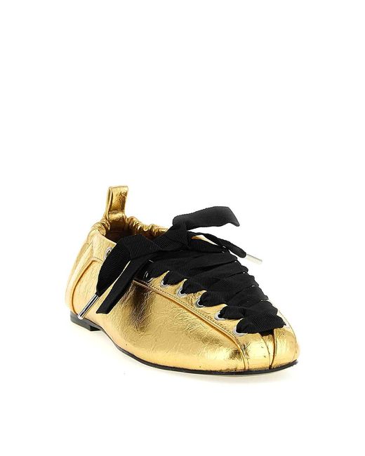 Ganni Yellow 'Lace-Up' Ballet Flats