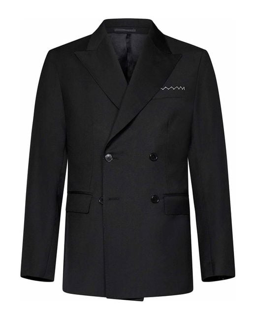 Low Brand Black Tropical Virgin Wool Double-Breasted Blazer for men