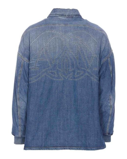 McQueen Blue Denim Shirt With Frontal Buttons for men