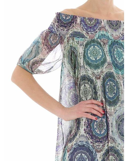 Fuzzi Blue Off Shoulder Dress