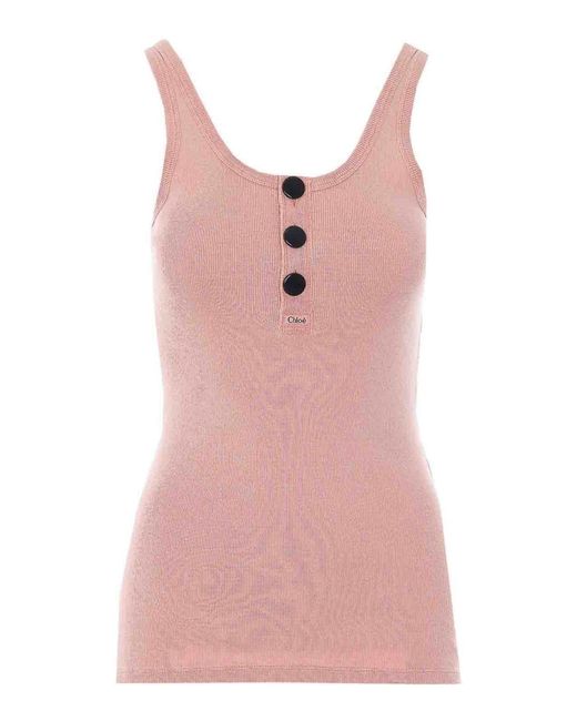 Chloé Pink Slim Henley Tank Top
